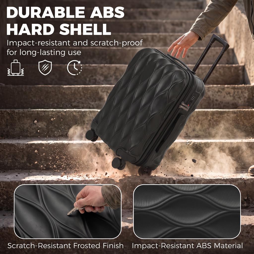22Inch 56cm 41L Suitcase, ABS Hard Shell Carry On Luggage, Black
