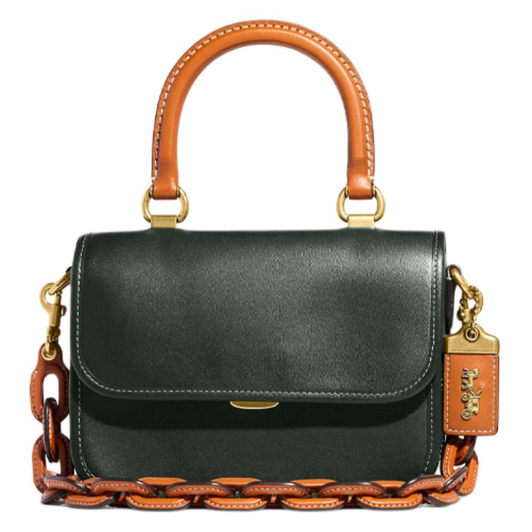 

New COACH Rogue Leather Trunk Bag, Small Square Bag, Shoulder Bag, Crossbody Bag, Handbag Trumpets Women s C6860-B4SZG 21.5*8.5*15.5CM