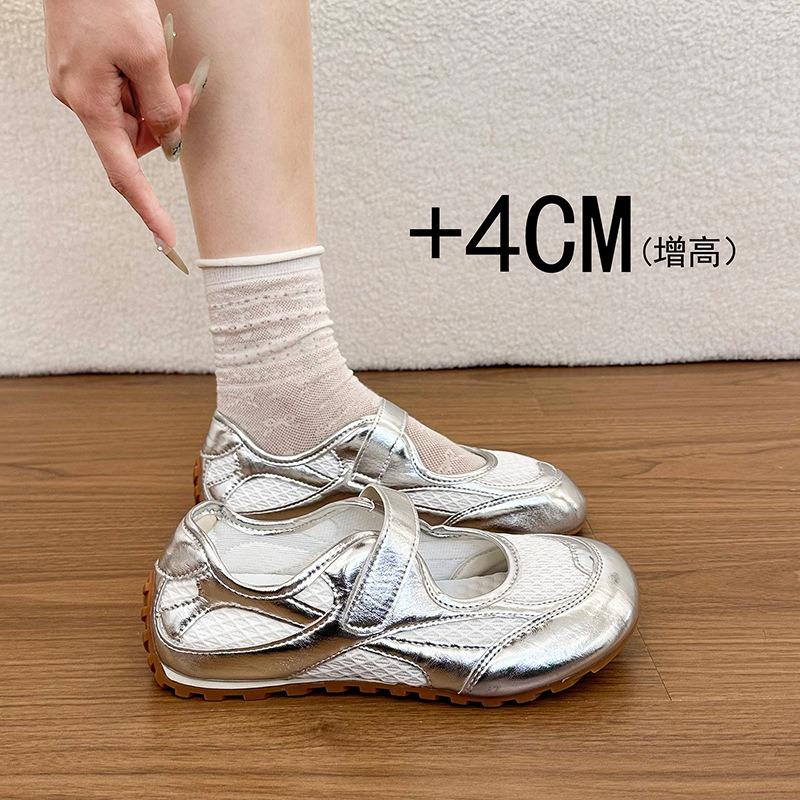 Silver Velcro Mary Jane shoes women's new summer mesh ballet shoes thin-soled casual training shoes