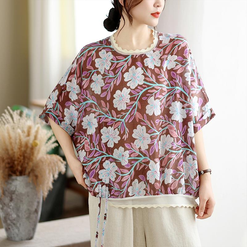 DIMANAF 2026 Plus Size New T-Shirt Women Blouse Lady Tops Tees Print Flower Loose Casual Shirts Oversize Beach Summer