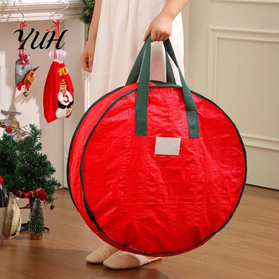 Stackable Storage Solution Round Garland Bag with Reinforced Handles, Waterproof PE Fabric Durable Dustproof Organizer, Zipper Closure Foldable Space