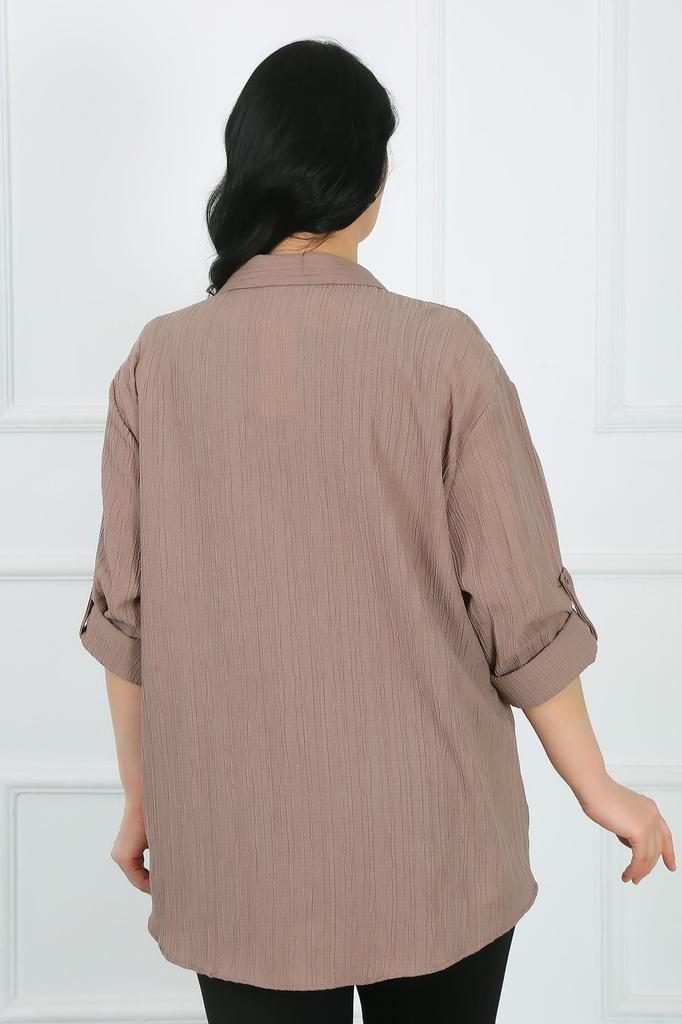 Women's Style Plus Size Shirt Stone Color Wrinkled Big Size Shirt