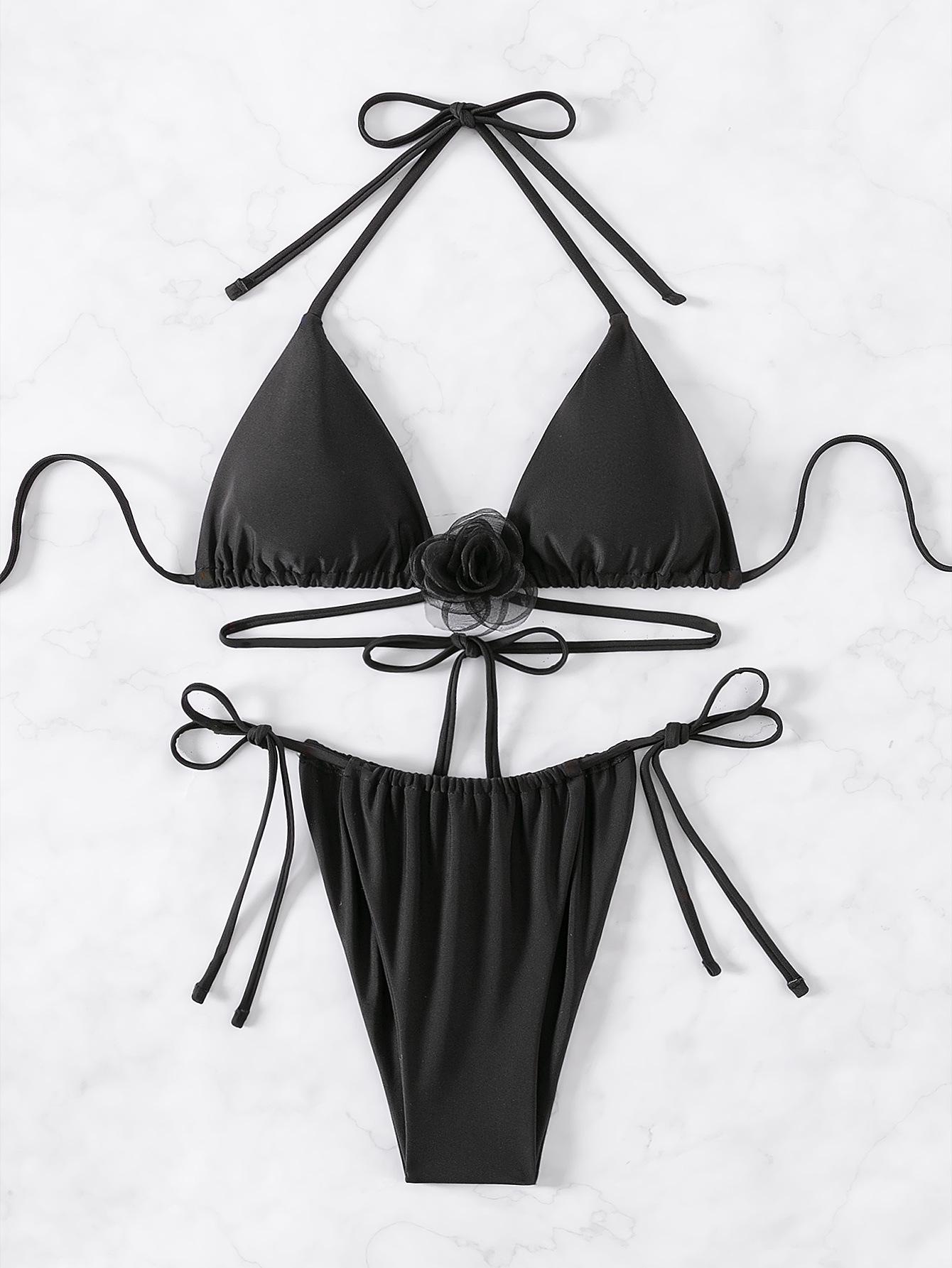 

Yi Yong 2024 3D Цветочный Купальник Бикини на Завязках для Женщин Large чёрный