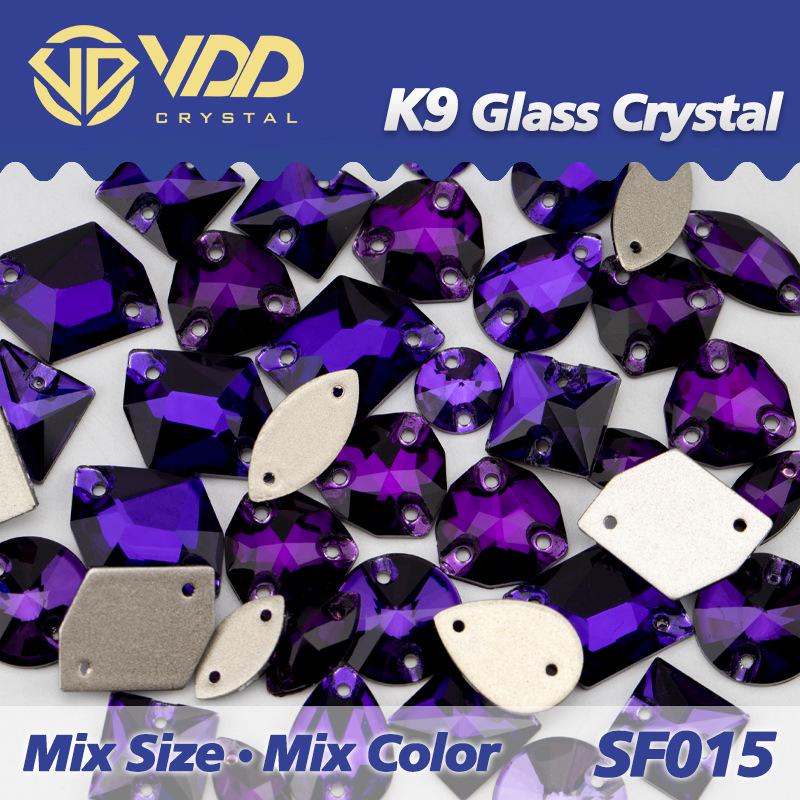VDD K9 Glas Kristall Strasssteine: Gemischte Formen & Größen, Handgenäht, Hochwertige DIY-Kleidungsdekorationen, Knöpfe mit flacher Rückseite.
