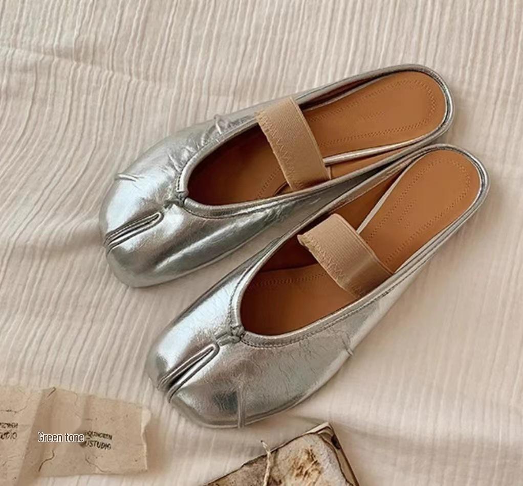 Γυναικεία Μοβ Μαμά Μαλακής Σόλας Επίπεδα Loafers με Λουράκι Διχάλας Δακτύλων με Χοιροδίκτυλο