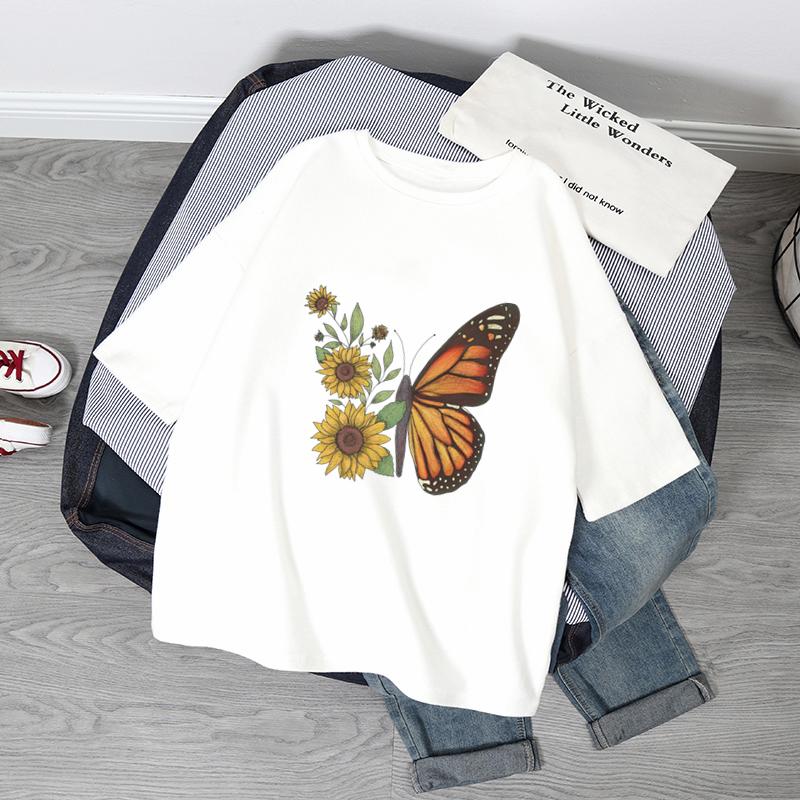 Übergroße T-Shirts Damen Schmetterlingsdruck T-Shirt Sommer Kurzarmshirt Harajuku Mode Grafik-Tops Damen T-Shirt Kleidung
