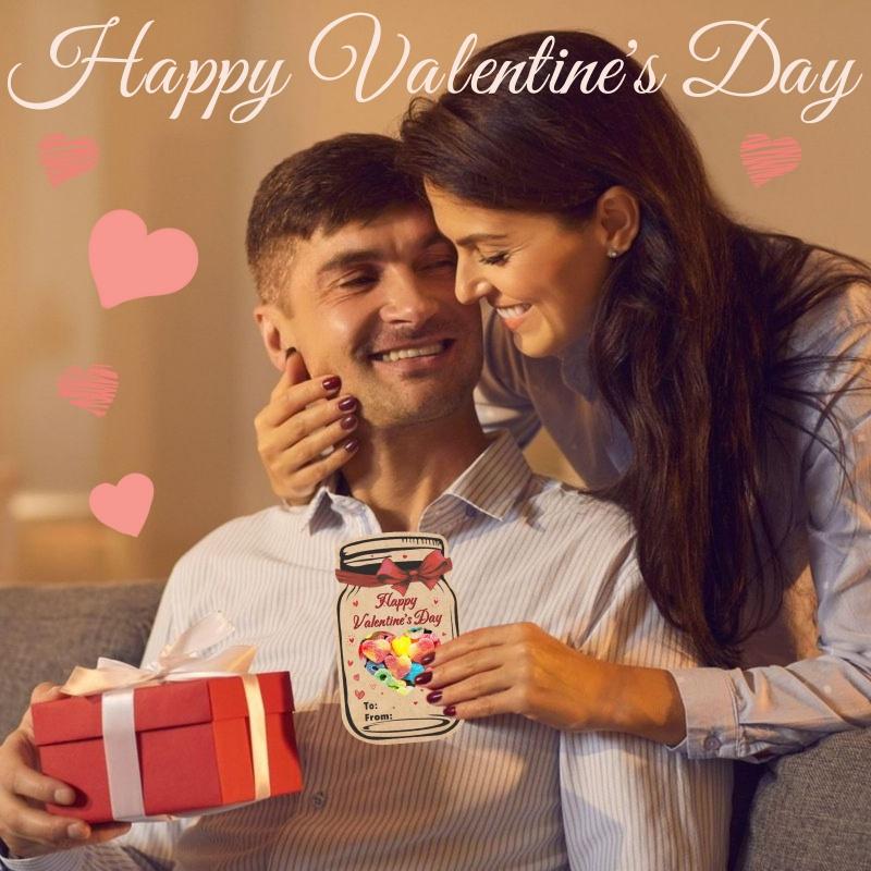 48Sets Valentines Day Cards Mason Jar Gift Cards with Treat Bags for Kids School