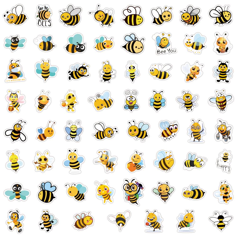 60 Cartoon Bee Stickers: Cute, Waterproof Insect Designs for DIY Decoration on Suitcases and Helmets.