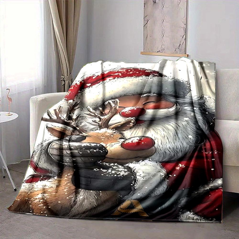 1Pc Santa Claus Reindeer Blanket Soft And Comfortable Casual Warm Camping Travel Christmas Halloween Gift M91717