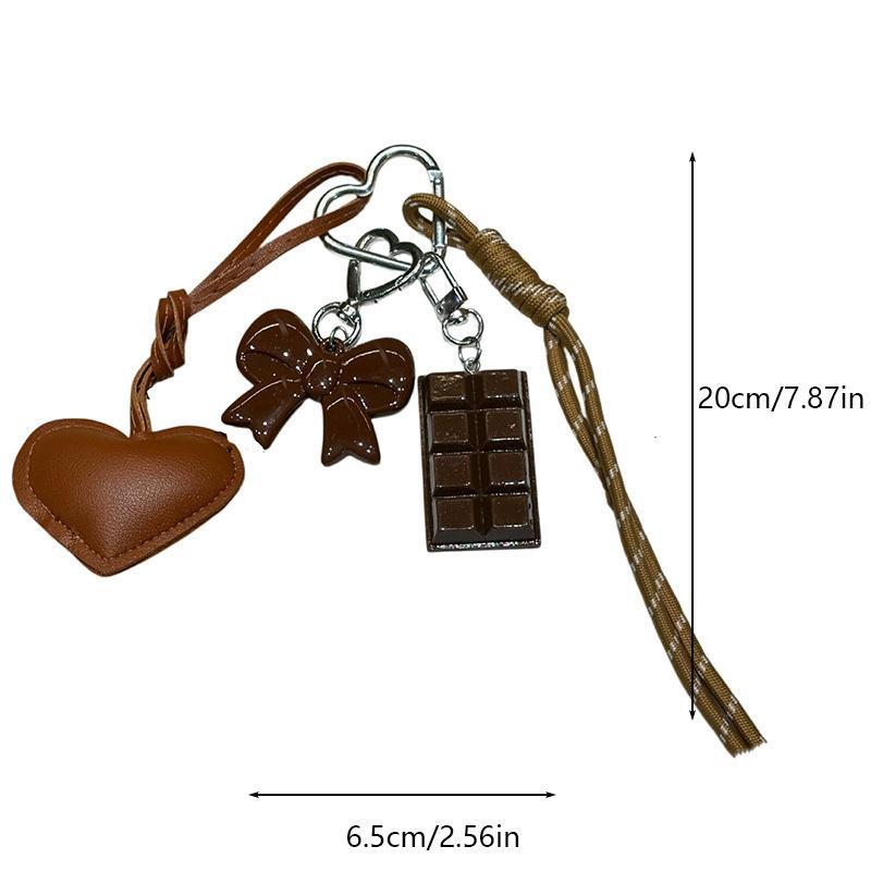 Korean Sweet Heart Leather Keychain Adorable Chocolate Pendant Portable Bag Decor for Work Office Use