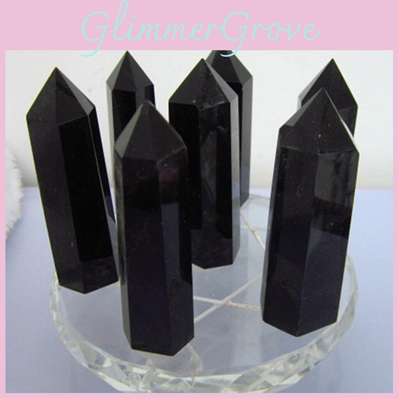 Elegant And Timeless 100% Natural Obsidian Black Quartz Crystal Stone Point Healing Hexagonal Wand