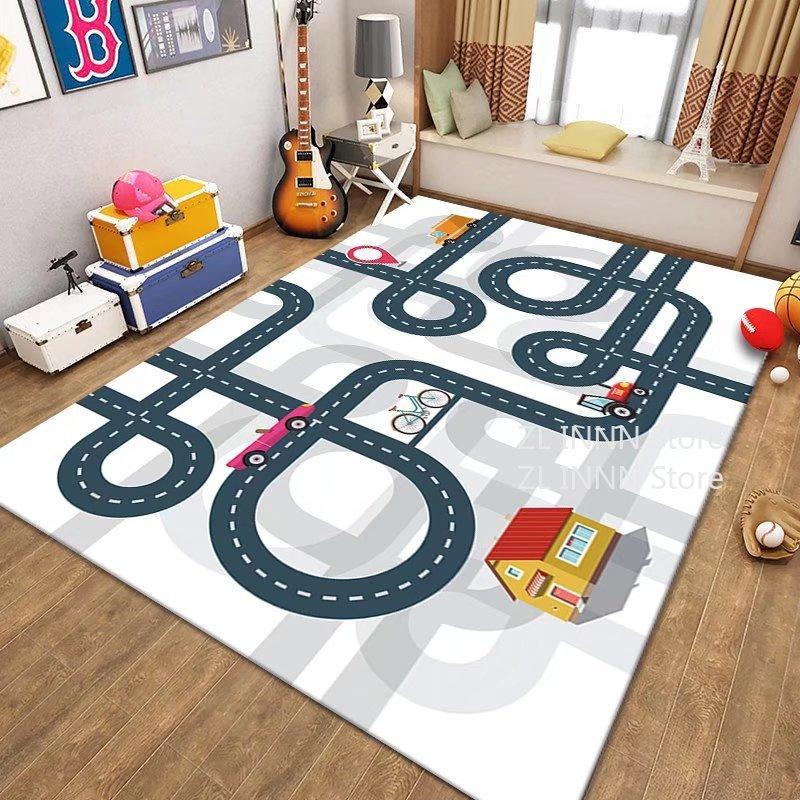Thickened Flannel Carpet Living Room Children's Bedroom Decoration Floor Rug Cartoon Road Play Mat Soft Tatami Carpets Non-slip