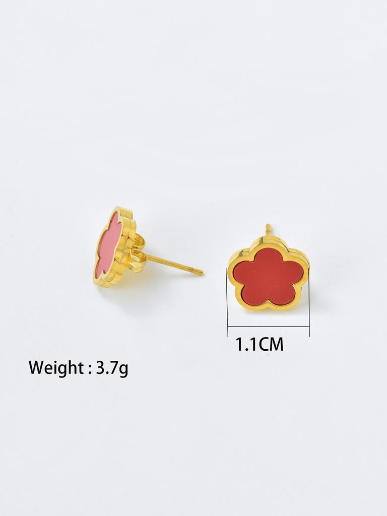 1 Piece Simple Stainless Steel Oil Drop Five Flower Ring Earrings Birthday Gift for Mom and Friends Various Occasions