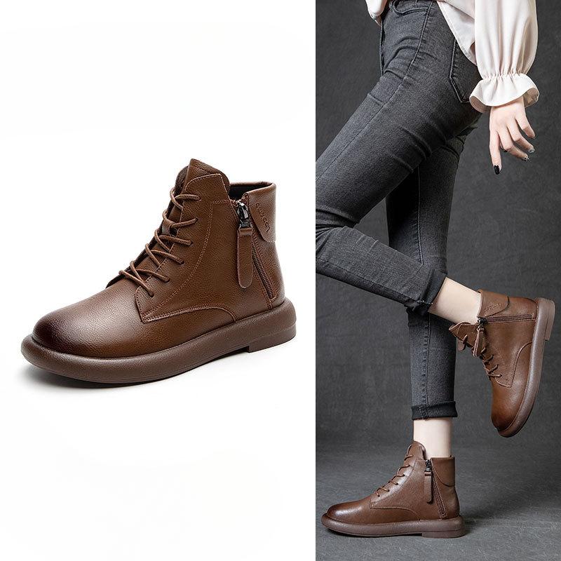 Plus-size Boots Women's Soft-soled Ankle Boots Flat Single Boots Rubber-soled Retro Low-top Shoes