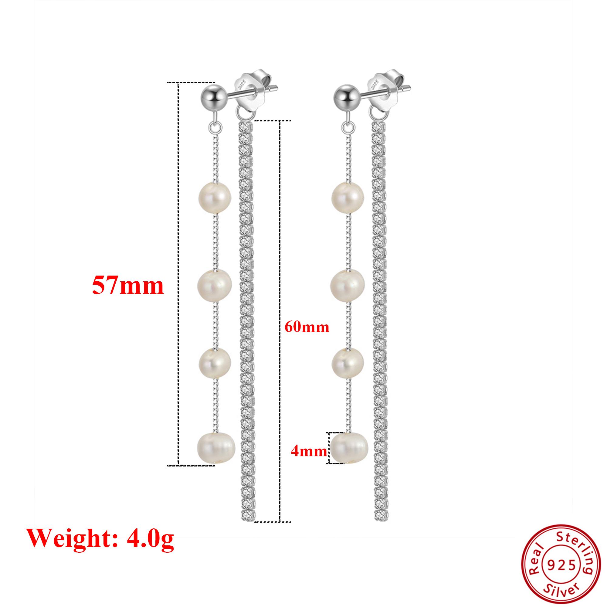 

Effie Queen Chic 925 Sterling Silver Dangle Earrings With 4A Zirconia & Freshwater Pearl Strand Modern Jewelry for Women GPE22 серебряный