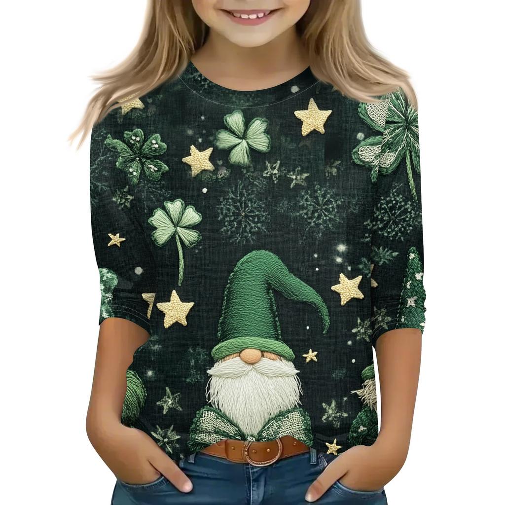Print Tops For Youth Girls 5-16 Years Round Neck 3/4 Sleeves T-Shirts Trendy Tops Outfit Tees
