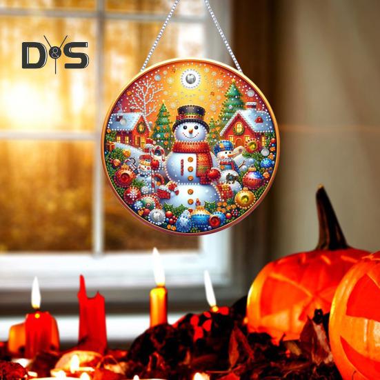 Christmas Rhinestone Pendant Hanging Santa Snowman Tree Ornament DIY Double Sided Rhinestone Art for Wall Door Window Fireplace Decor