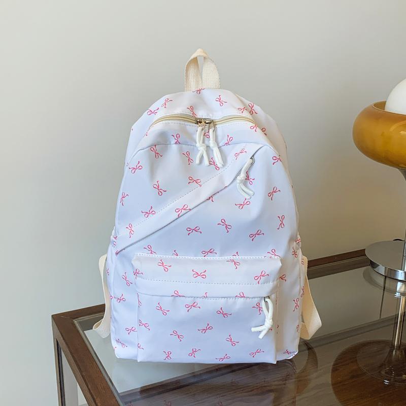 Fashionable Cute Backpack Bow Print Bookbag with Laptop Protection Adjustable Straps Laptop Backpack for Back To School Season