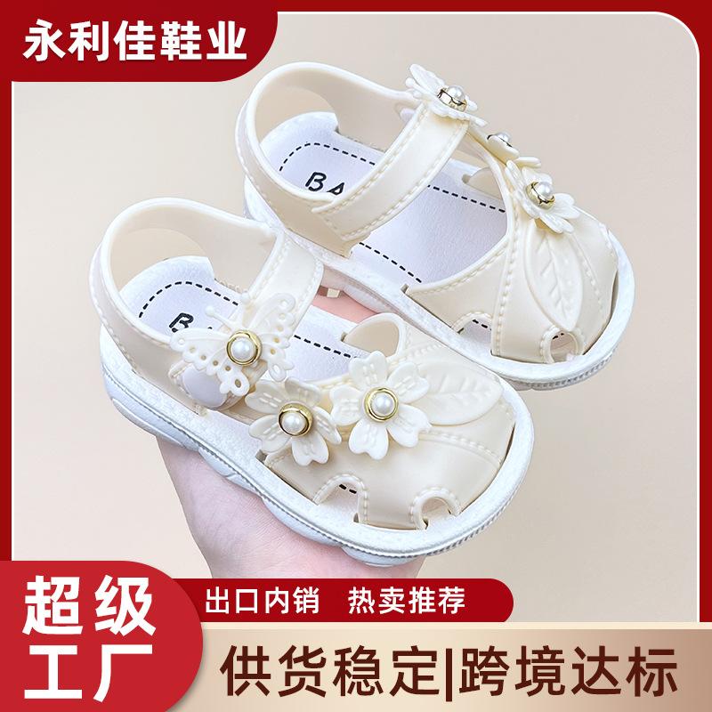 Girls' Summer Sandals for Infants and Toddlers, Soft Sole Closed-Toe Walking Shoes, Breathable Princess Shoes for Baby Girls