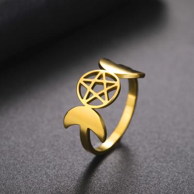 Stainless Steel Double-sided Triple Goddess Ring European and American Fashion Personality Retro Cutting Men's and Women's Rings