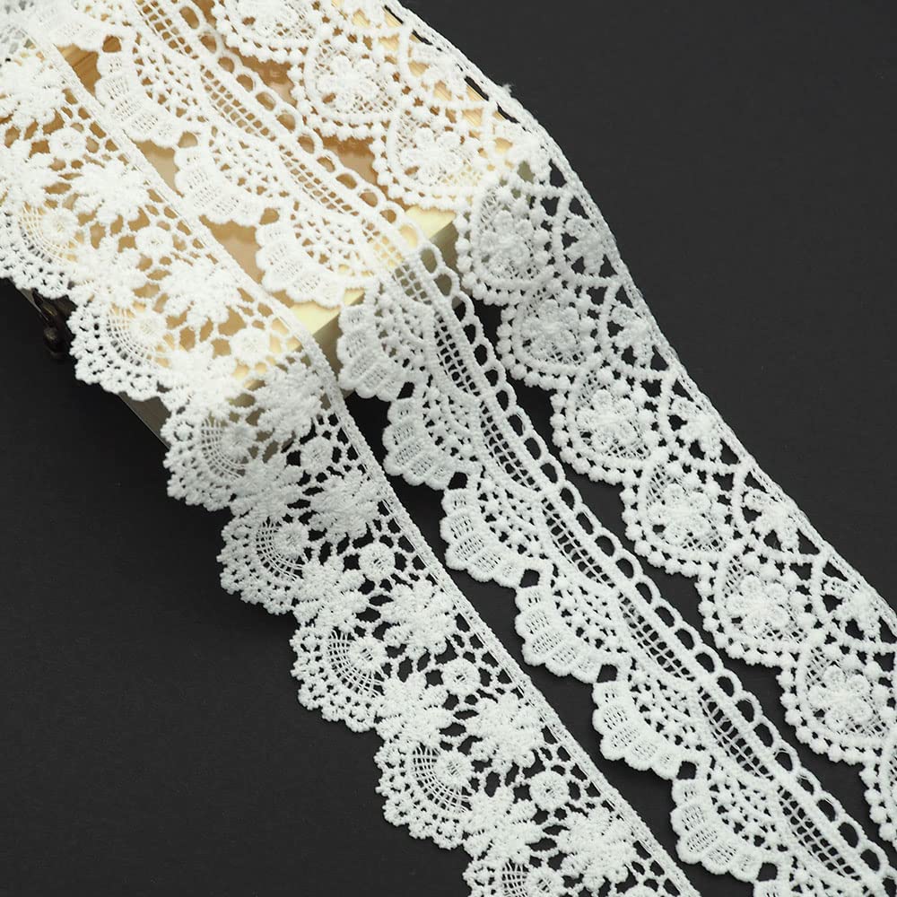 Sempiterno 5-Style Trendy White Mini Floral Lace Fabric Milk Silk Hair Ornament Embroidery Lace Thread Approx. 1m Wedding Home Textile DIY Decoration