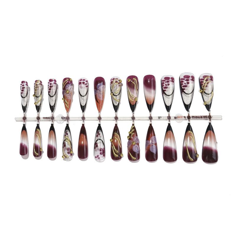 Aufdrücknägel Mandelform Falsche Nägel French Tip Falsche Nägel mit 3D-Design Glänzend Vollständige Abdeckung Acryl Aufklebenägel Künstliche Aufklebenägel für Frauen