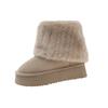 Large size thick-soled snow boots for women's new winter sleeve piled warm medium tube flanged fluffy cotton shoes