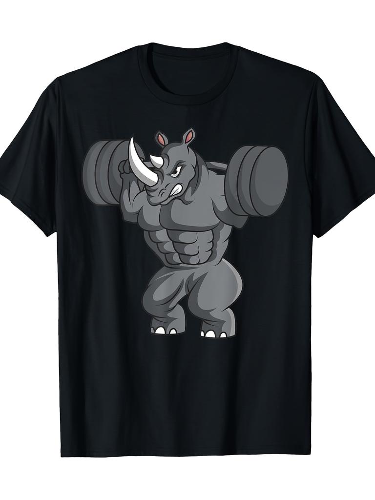 Men'S T-Shirt Featuring a Rhinoceros Lifting Athlete Design - a Casual Wildlife Hunting Tee with a M