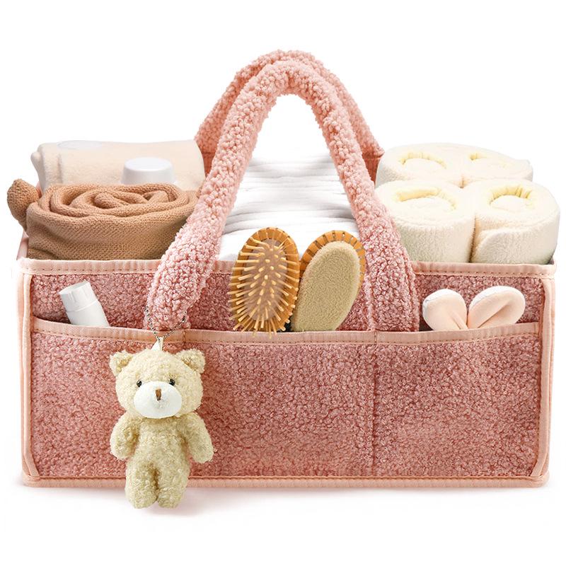 

Portable Plush Diaper and Baby Essentials Storage Bag рожевий