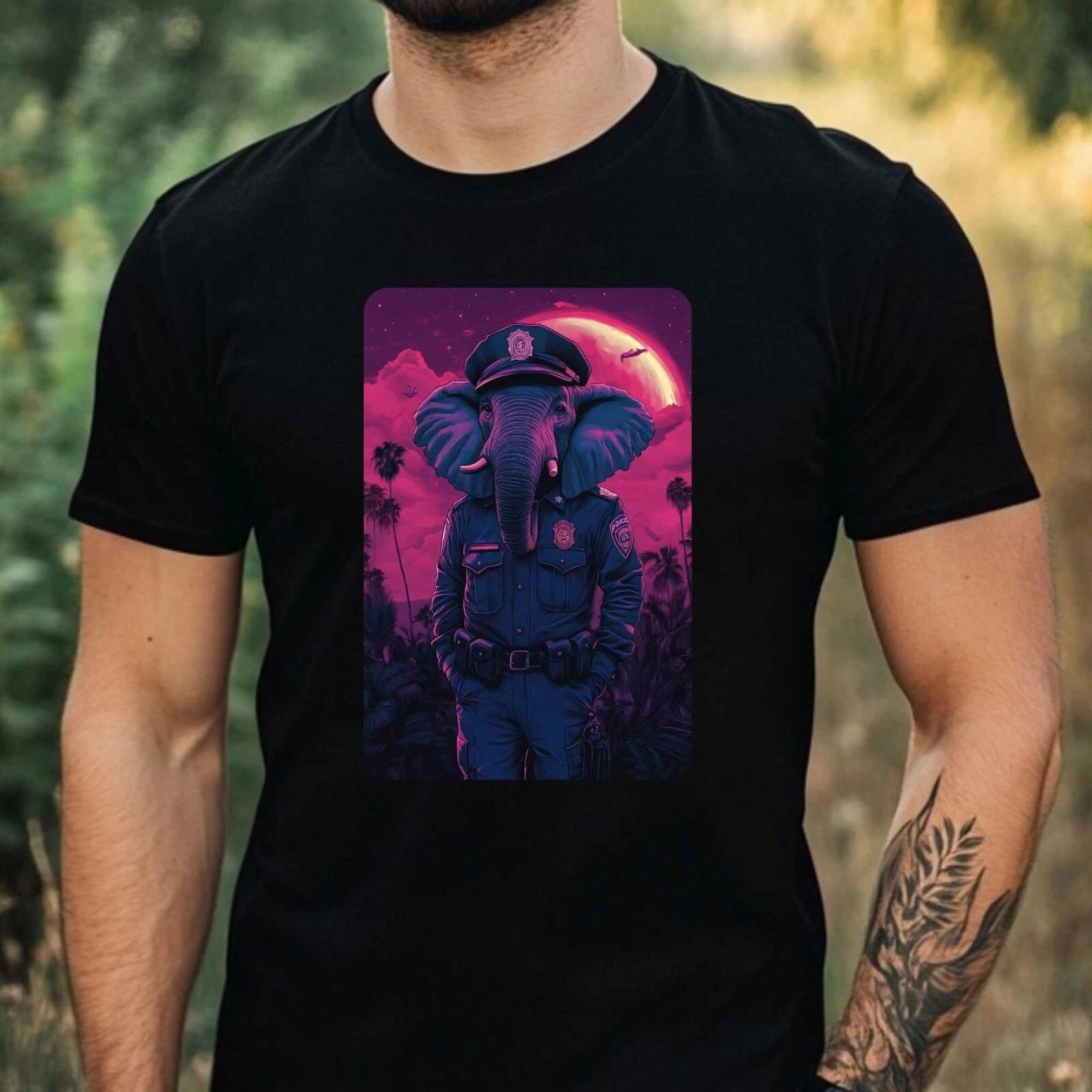 T-Shirt Herren Elefant als Polizist Motiv Baumwolle Größe XS bis 5XL M