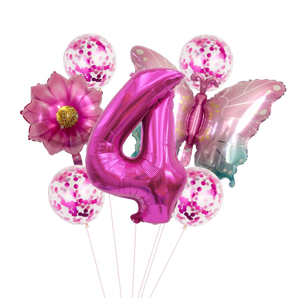 Butterfly 32 Inch Digital Flower Aluminum Film Balloon Set Baby Birthday Balloon Party Decoration Scene