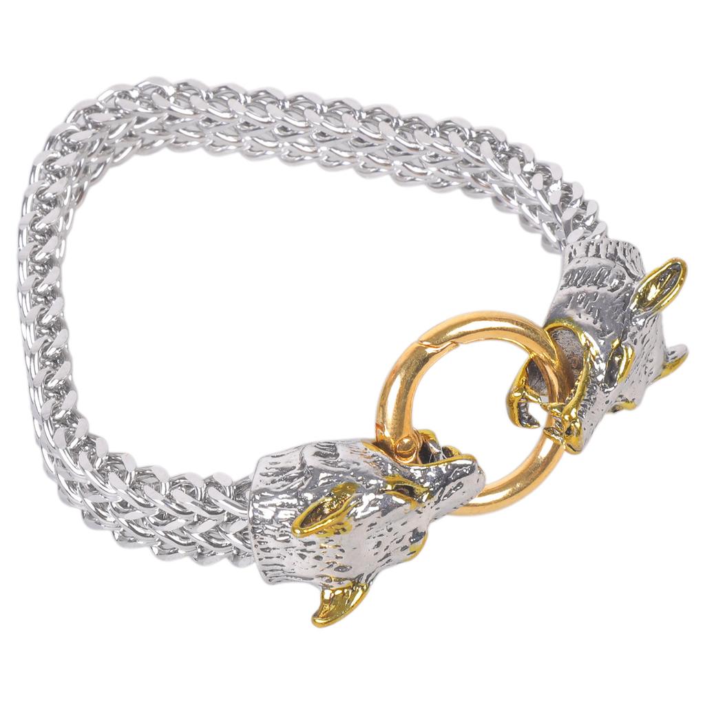 Adjustable Men's Wolf Head Bracelet Men's Fashion Wolf Head Bracelet Jewelry Stainless Steel Wrist Chain for Dates