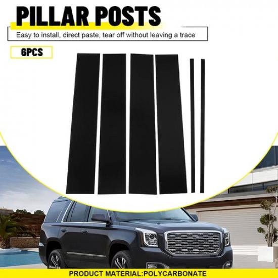 6X Glossy Black Pillar for 2015-2020 GMC Yukon Door Trim Piano Cover Window EOA