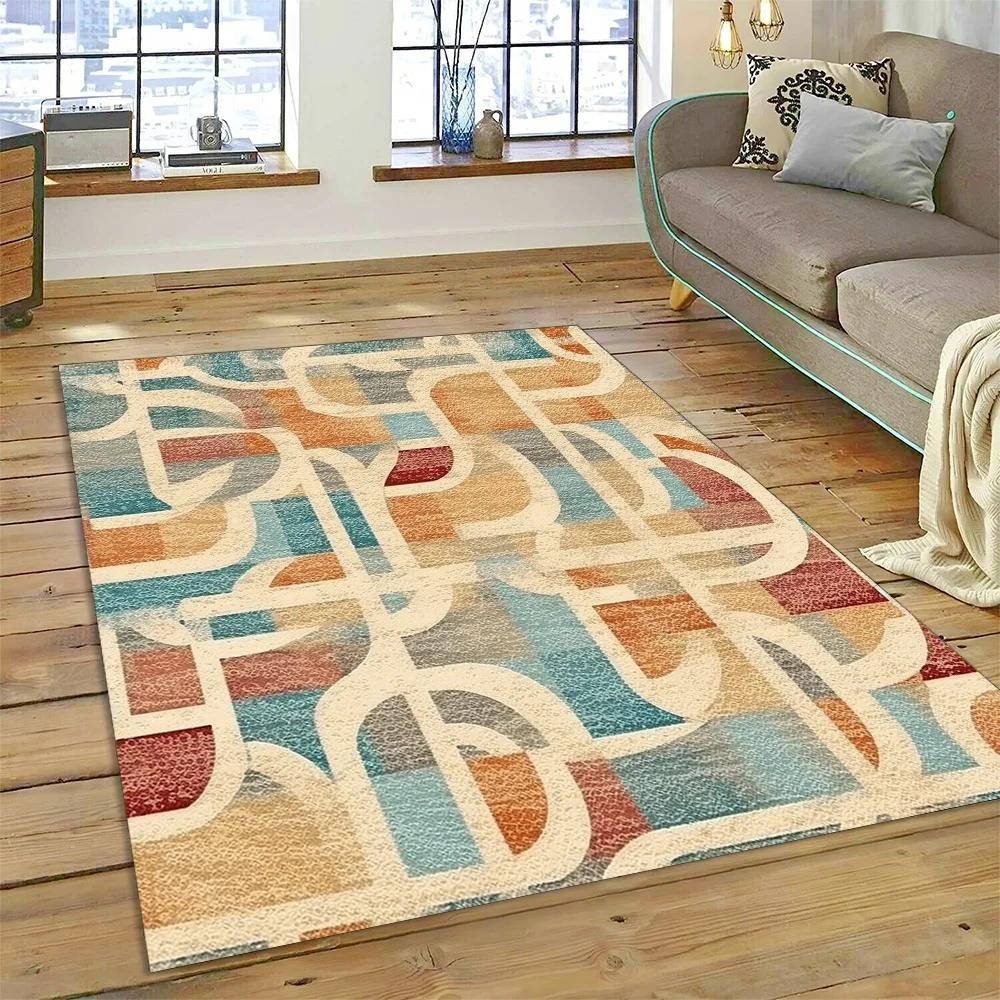 2025 New Style Bohemian Abstract Modern Art Geometry Carpet Rug for Living Room Bedroom Home Sofa Decoration,Non-slip Floor Mat