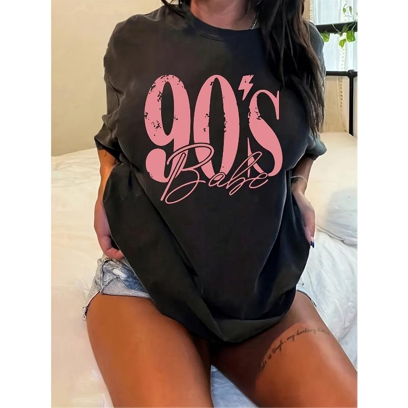 

Женский повседневный топ с коротким рукавом и круглым вырезом Стильный принт Повседневный комфорт S чёрный