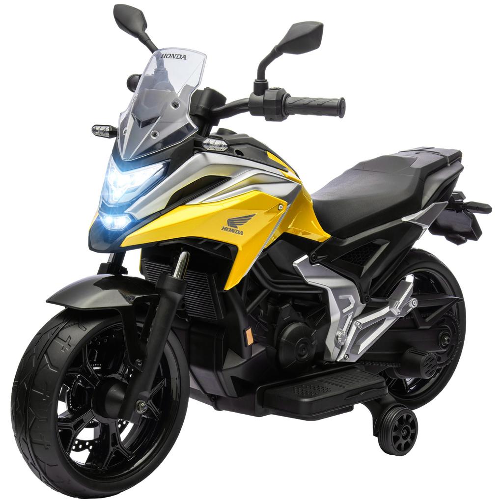 Electric Ride-On Motorcycle for Children, Honda, Ages 3-6, Music, Yellow Headlights