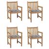 Garden Chairs - EXCLUSIVE HOUSE - Tiles - Solid Teak - Set of 4 - Grey Checkered Cushions