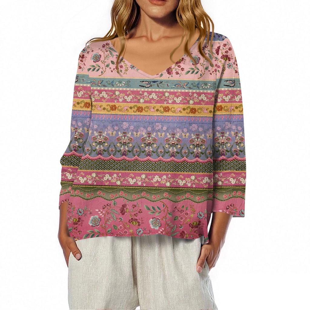 3/4 Length Sleeve Womens Tops Summer Trendy  V-Neck Blouses Dressy Casual  T-Shirt Summer Outfits Beach Vacation