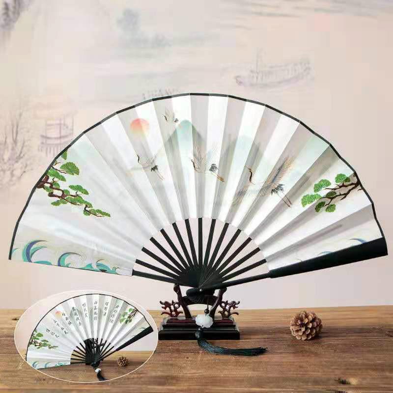 Large Men Silk Fan Hanfu Decoration Classical Portable Bamboo Gift Hand Fan Abanicos Para Boda 33cm Summer Fans Ventilateur