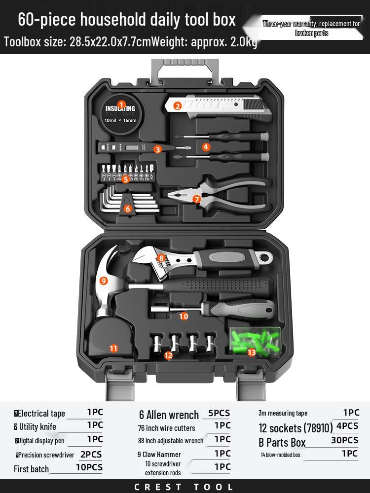 Comprehensive Home Repair Tool Kit: Pliers, Hammer, Wrench, Combination Set.