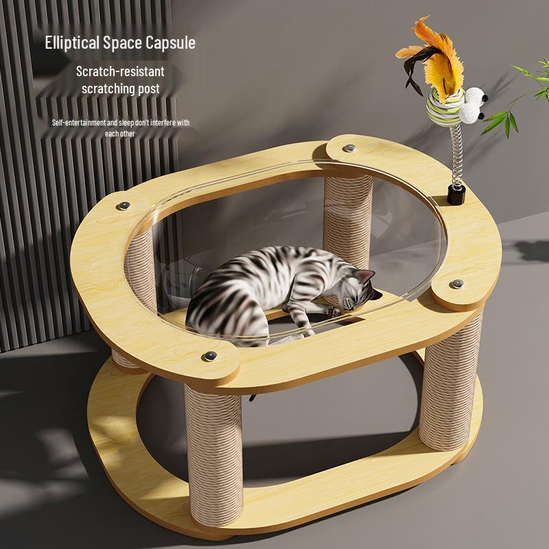 Extra-Large Cat Climbing Frame & Bed: Multi-Layer Space Capsule with Scratch-Resistant Sisal Posts - Durable and Shed-Free.