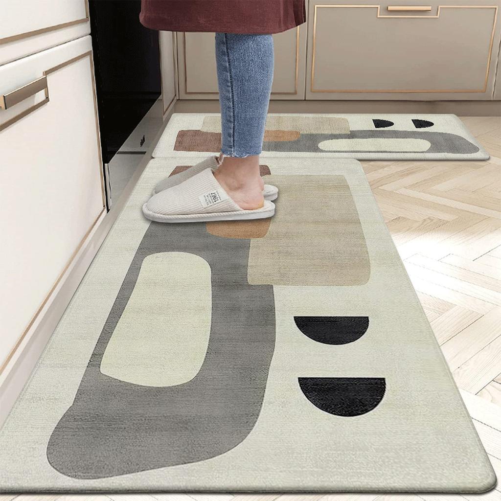 Nordic Morandi Thickened Flannel Kitchen Carpet 50x80cm+50x160cm Rugs for Kitchen Laundry Room Bedroom Bedside and Doorway for Home Decoration