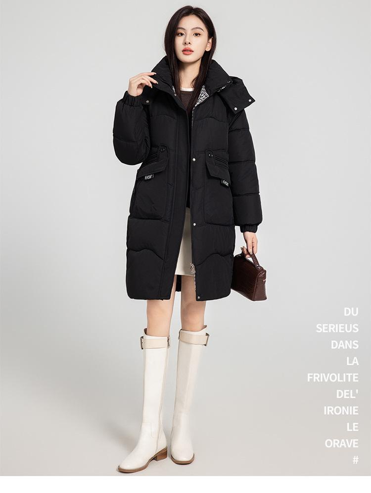 Damen Herbst- und Wintermantel Kontrastfarbe Locker Kapuze Mittellang Verdickt Winddicht Damenjacke 5 Farben