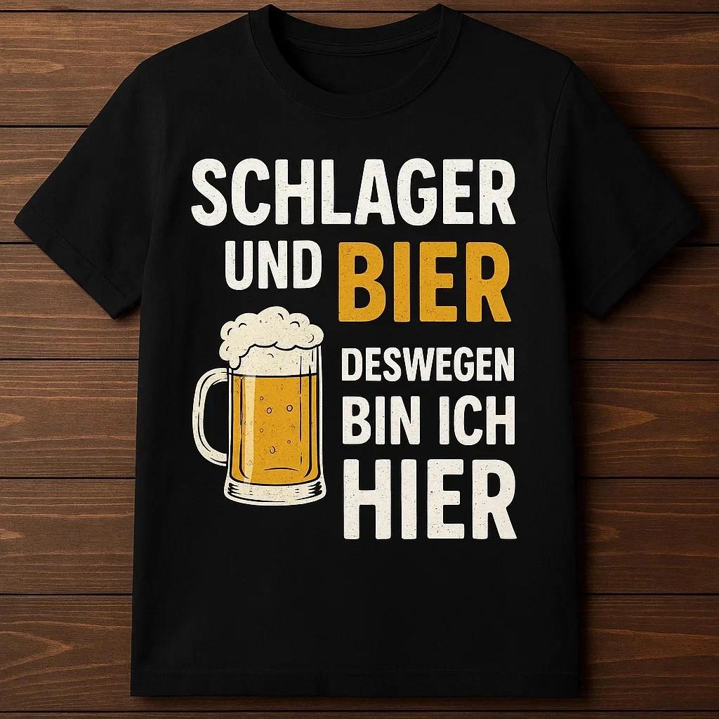 SCHLAGER UND BIER DESWEGEN BIN ICH HIER T-Shirt Fun Spaß Sprüche Lustig L