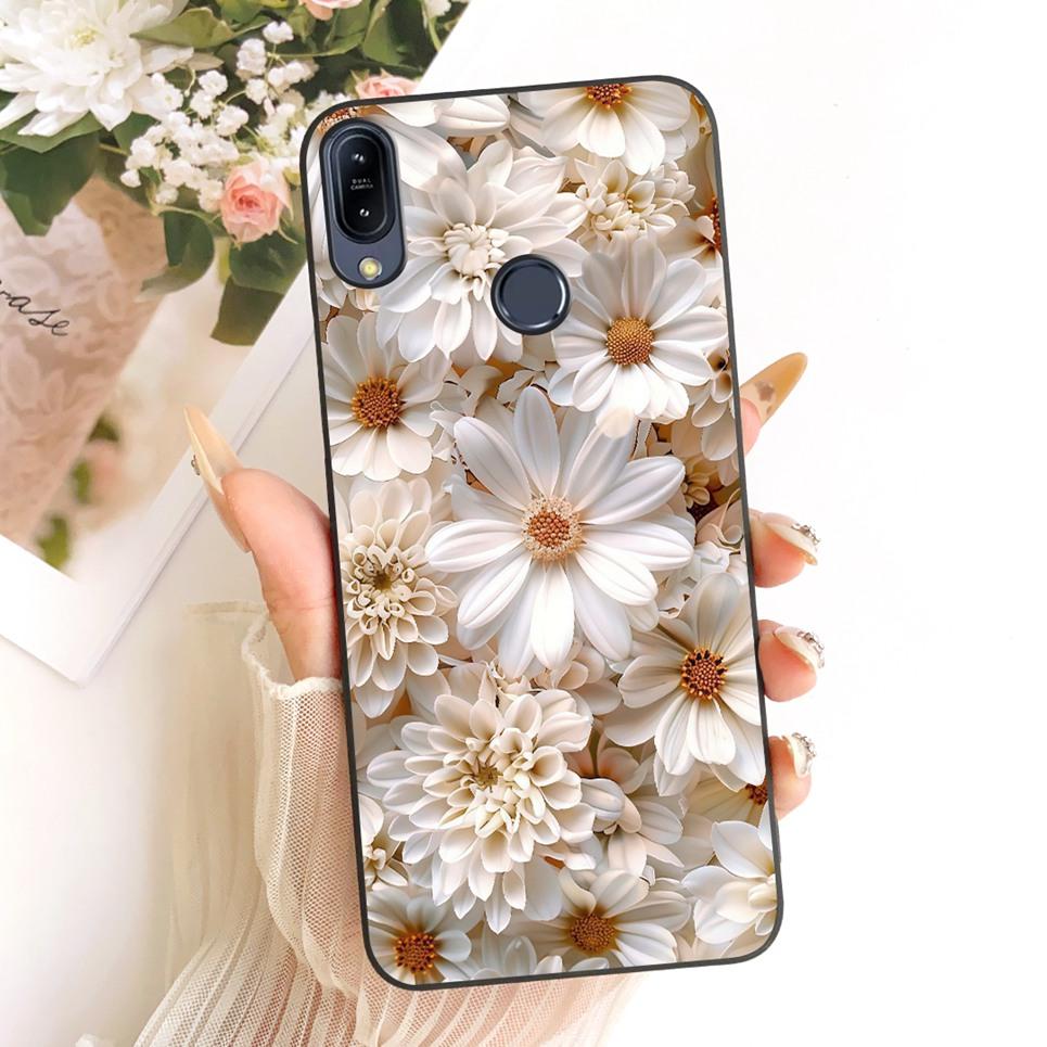 Per ASUS ZENFONE MAX PRO M2 ZB633KL ZB631 KL ZB630KL Custodia per Telefono Gatto Cartone Animato Fiore Farfalla Cover Nera in Morbido Silicone