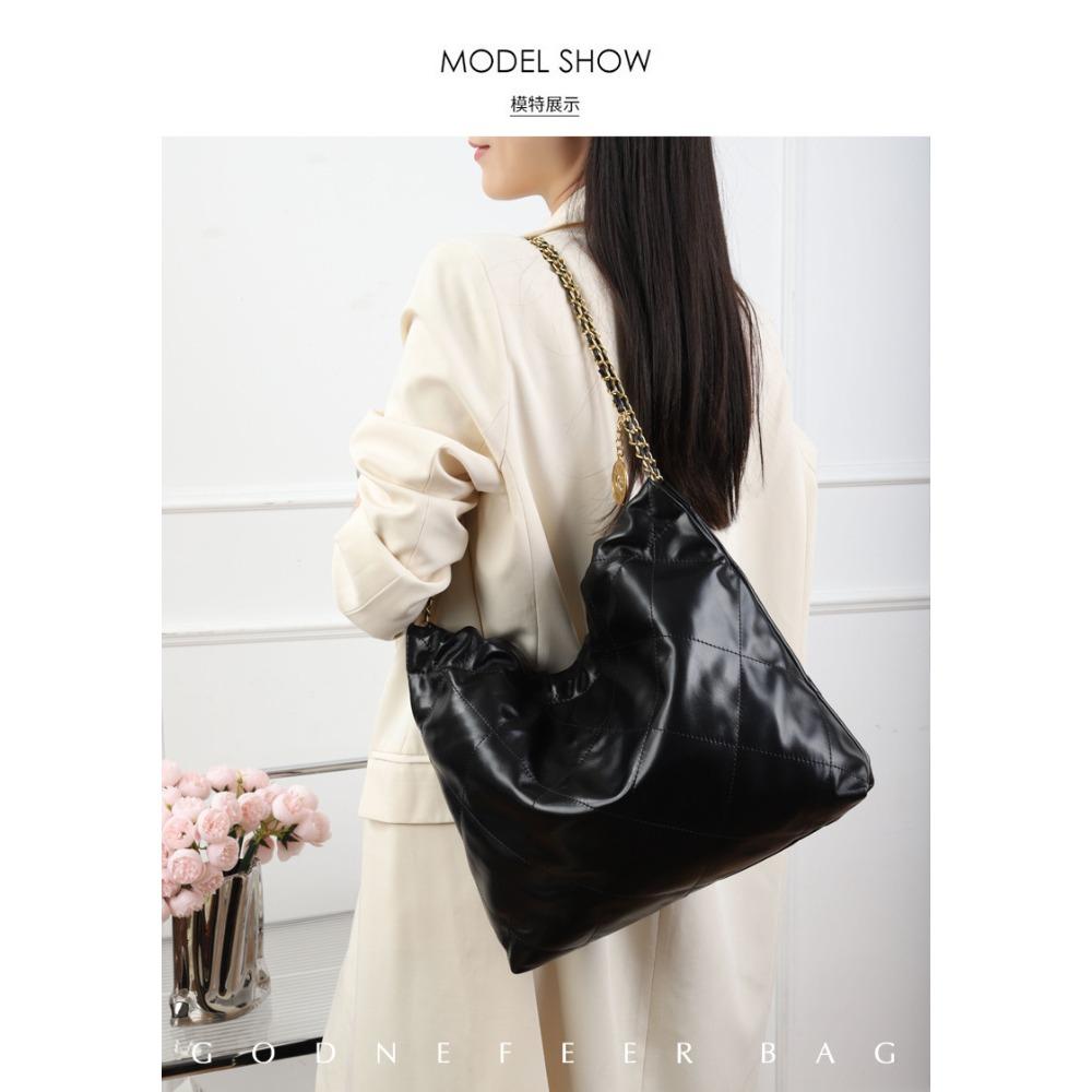 New Large-capacity First-layer Cowhide Gold Coin Bucket Bag, Genuine Leather Pleated Chain, Shoulder Bag, Fashion Garbage Bag, Bag.