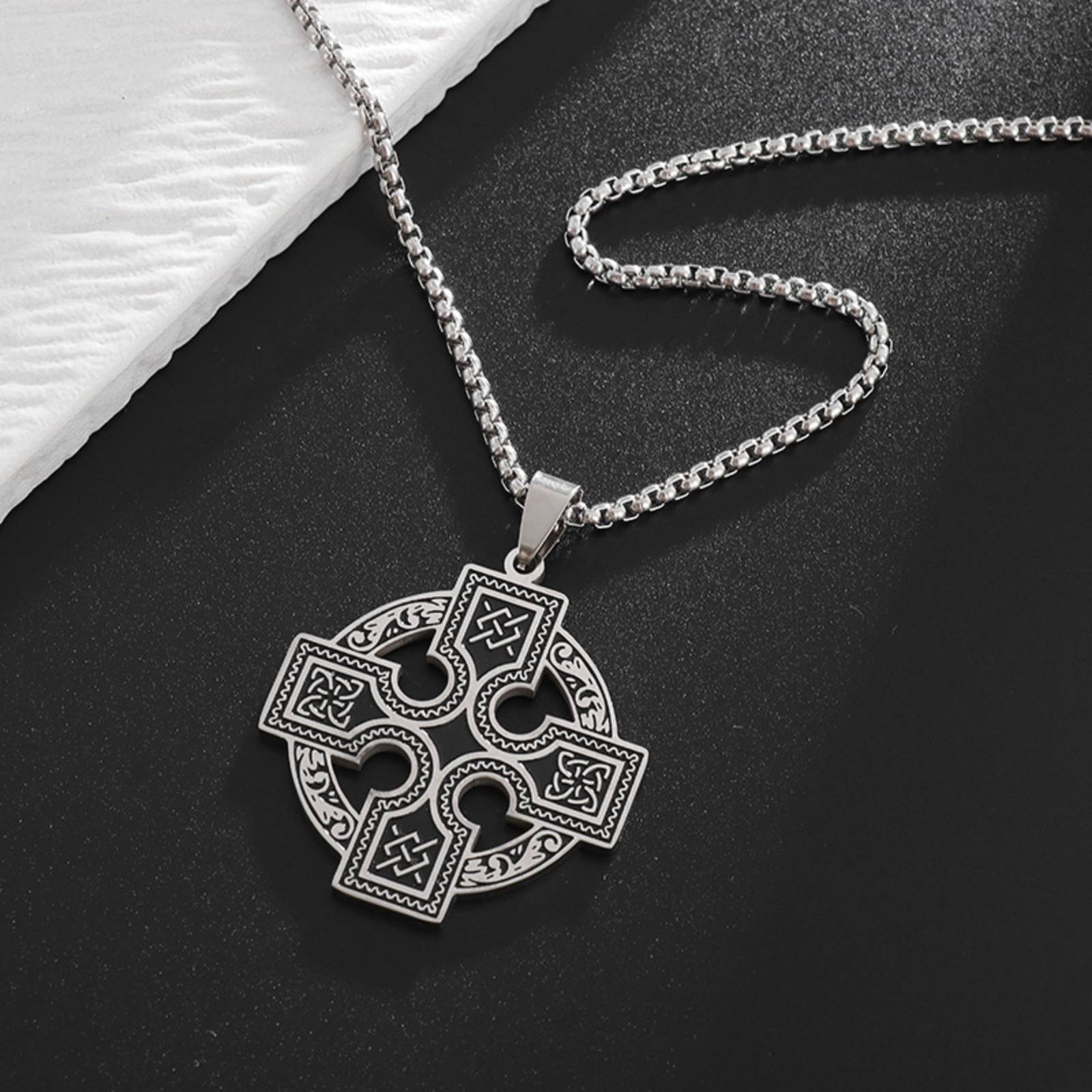 Celtic Knot Pendant Necklace Celtic Cross Irish Triquetra Trinity Knot Stainless Steel Jewelry Gift for Women Men