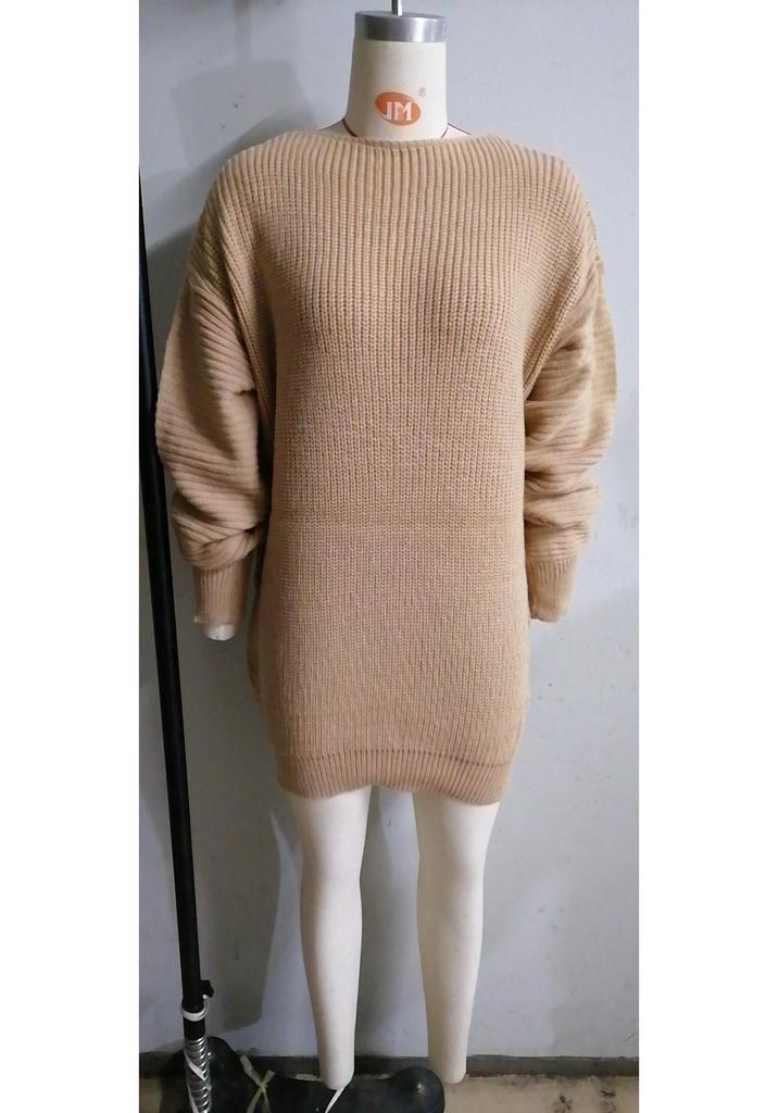 2026 Autumn-Winter Off-the-Shoulder Lantern Sleeve Knit Sweater Dress - European & American Casual Style