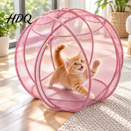 Durable Mesh Cat Running Wheel 27" Hamster Ball Outdoor Rolling Enclosure Foldable Breathable Playpen Roller with Metal Support & Carry Handle,