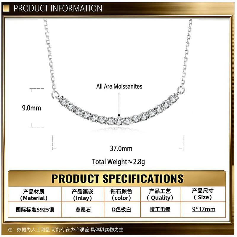 Elegant Smile Necklace Women Sterling Moissanite Pendant DelicateChain Minimalist French Chic Jewelry 925 Sterling Silver